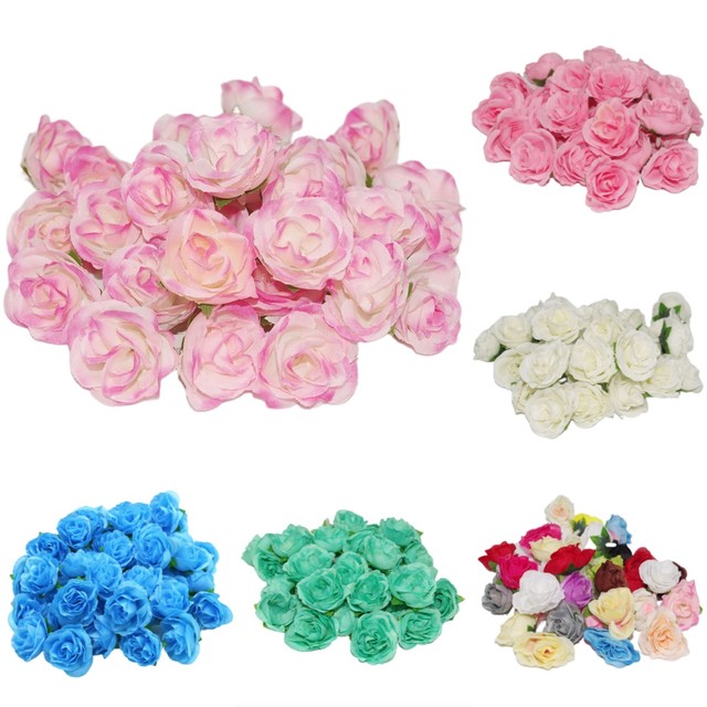 50Pcs 3Cm Mini Artificial Roses Heads Silk Flower Fake Flowers Small Flowers  for Crafts Wedding Party